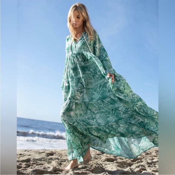 Eywasouls Malibu Cora Maxi Dress Caftan In Botanical Green size M/L - Picture 2 of 8
